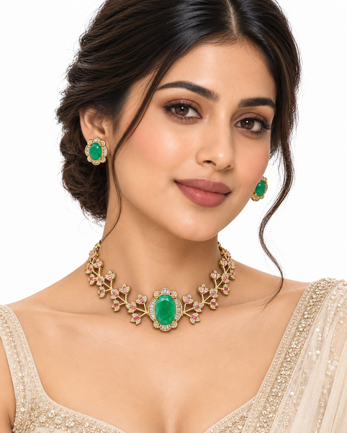 Vireya Emerald Bloom Necklace Set