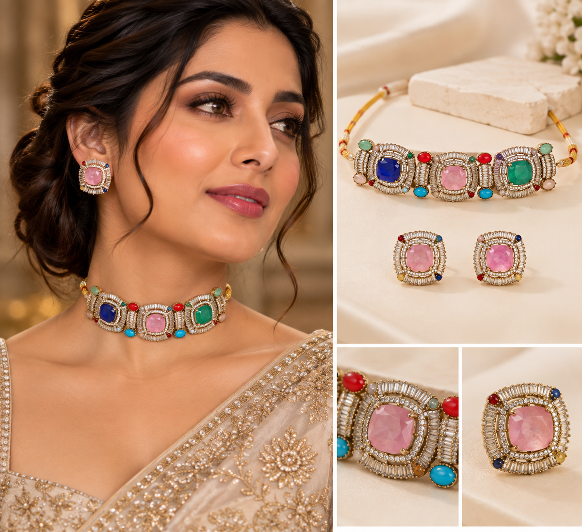 Riyana Mosaic Cabochon Choker Set