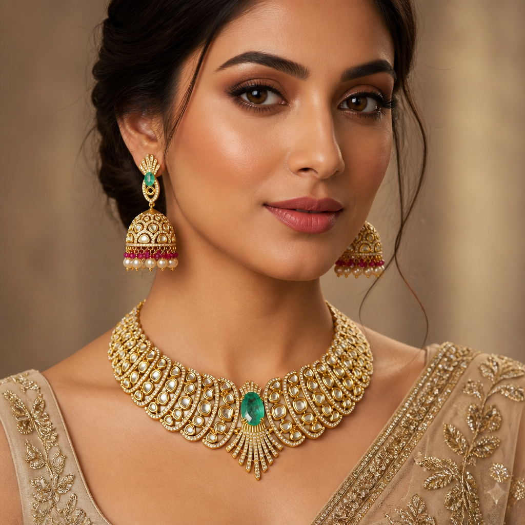 Saanvi Crest Jhumki Necklace Set