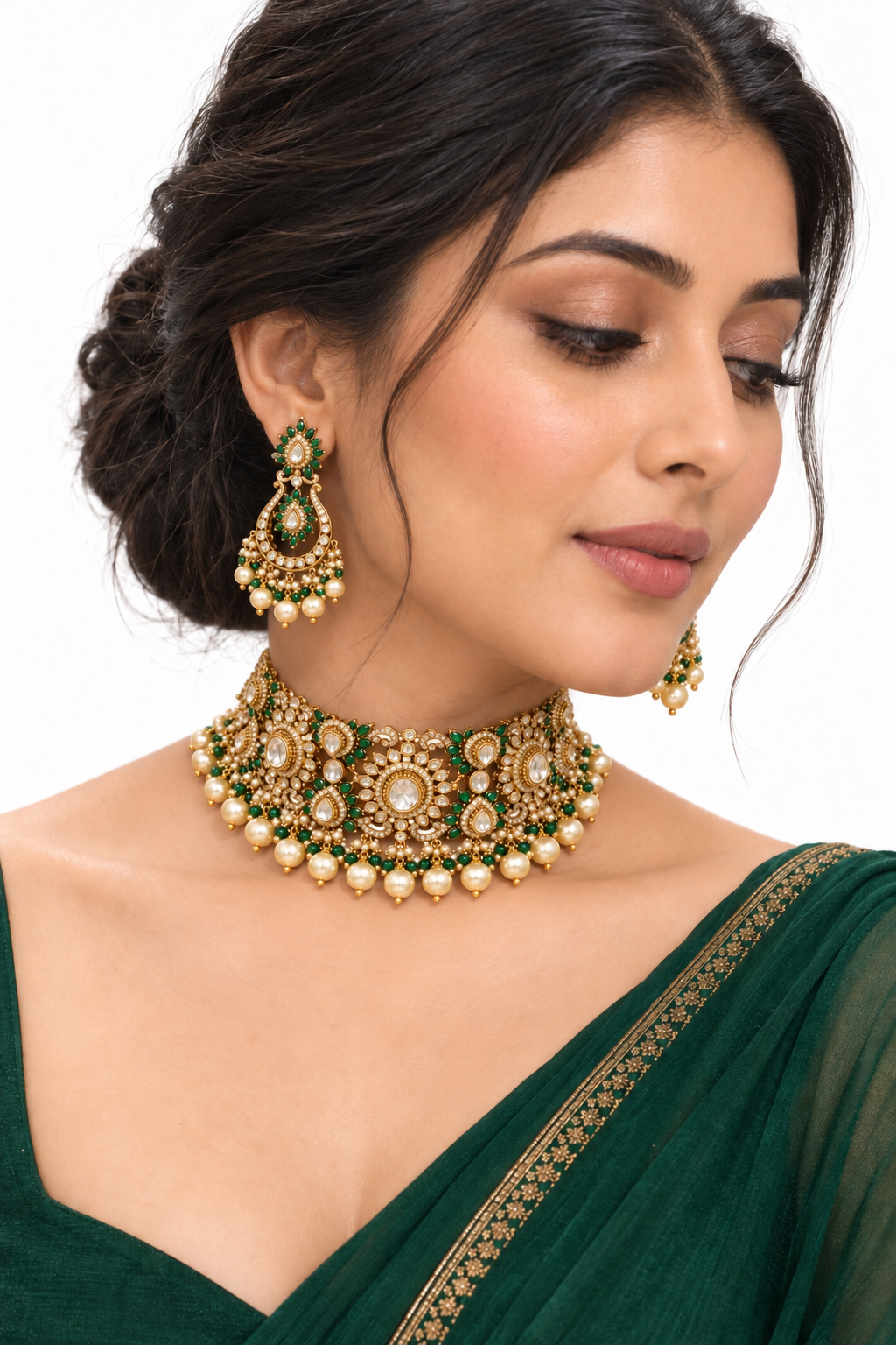 Zeena Royal Emerald Choker Set