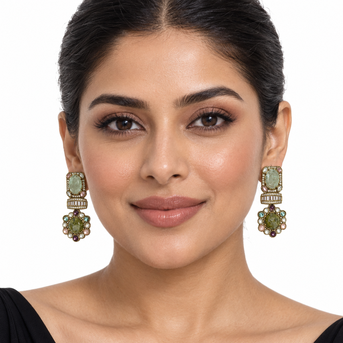 Meena Mosaic Double-Drop Earrings