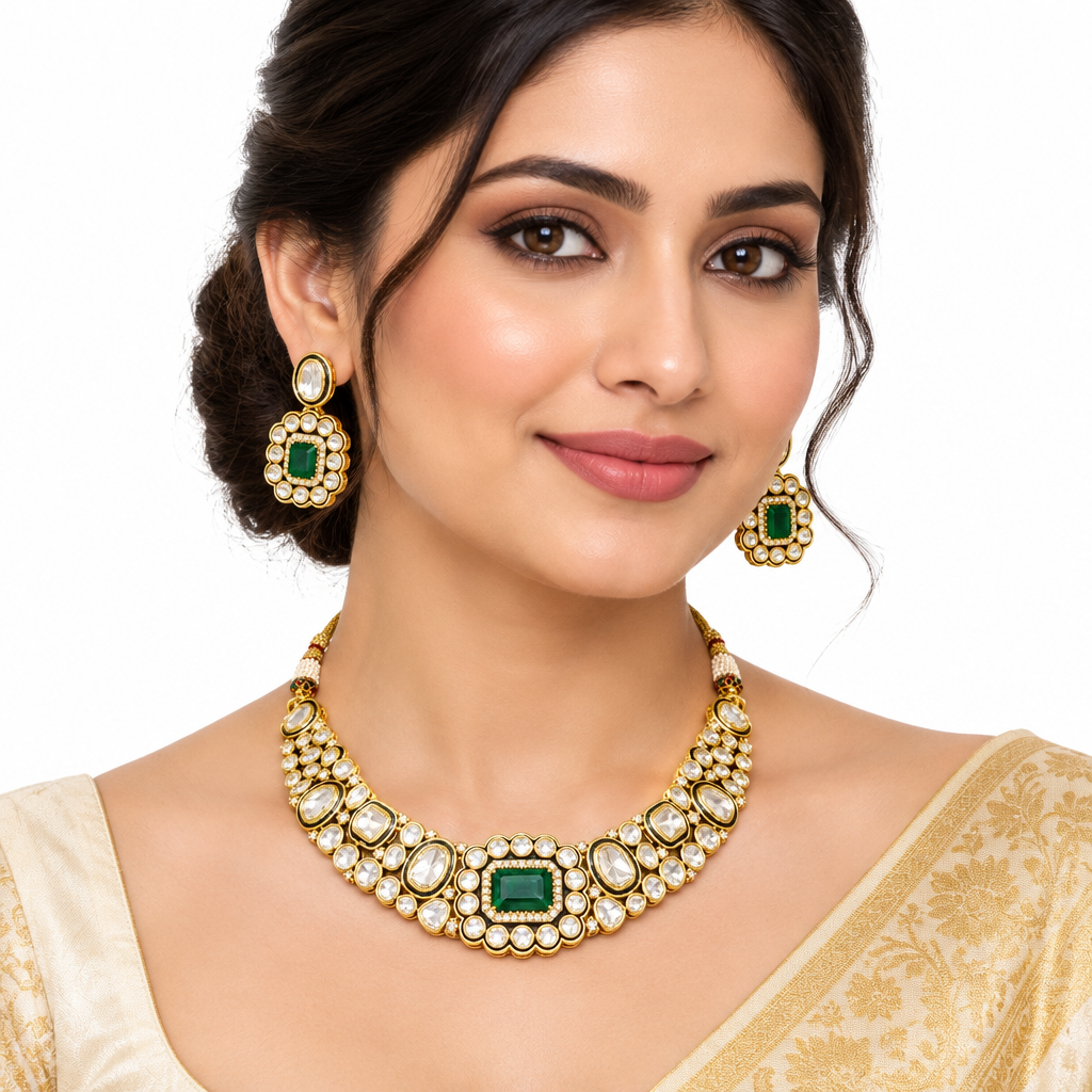 Arohi Emerald Crest Necklace Set