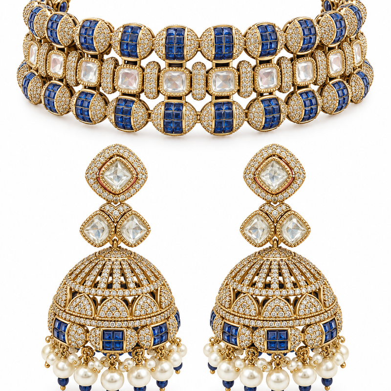 Zareen Grid Jhumki Choker Set
