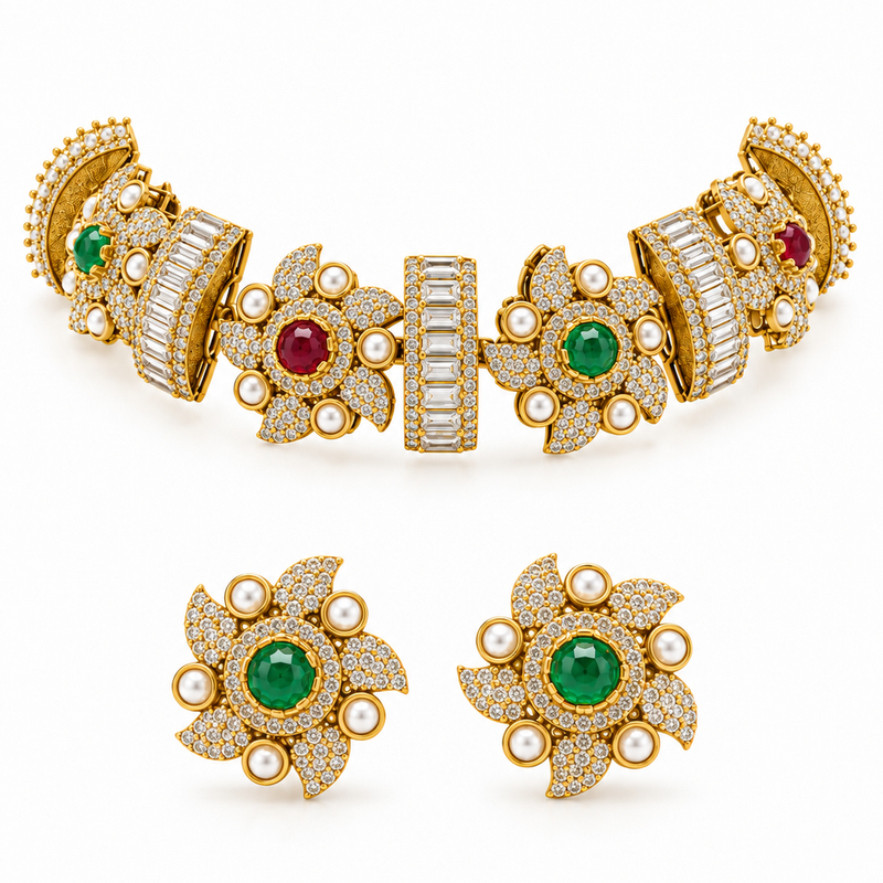 Saanvi Pinwheel Pearl Choker Set