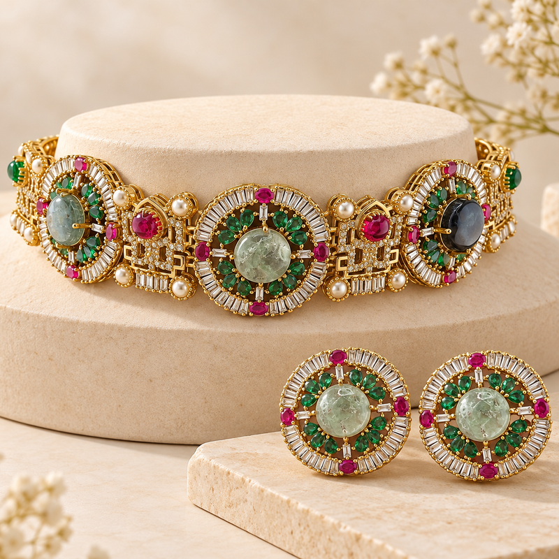 Rivaana Marble Medallion Choker Set