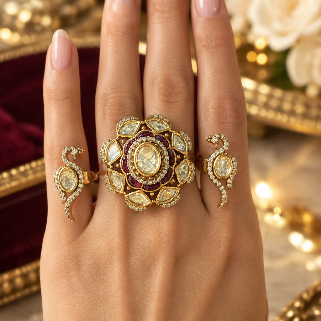 Mayura Maroon Peacock Ring