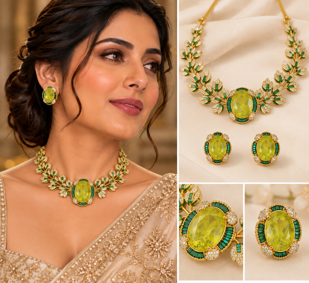 Elara Lime Botanical Necklace Set