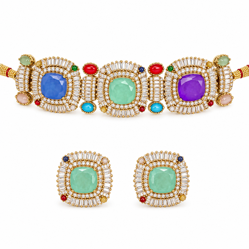Riyana Mosaic Cabochon Choker Set