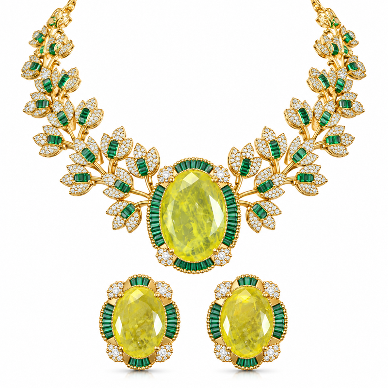 Elara Lime Botanical Necklace Set