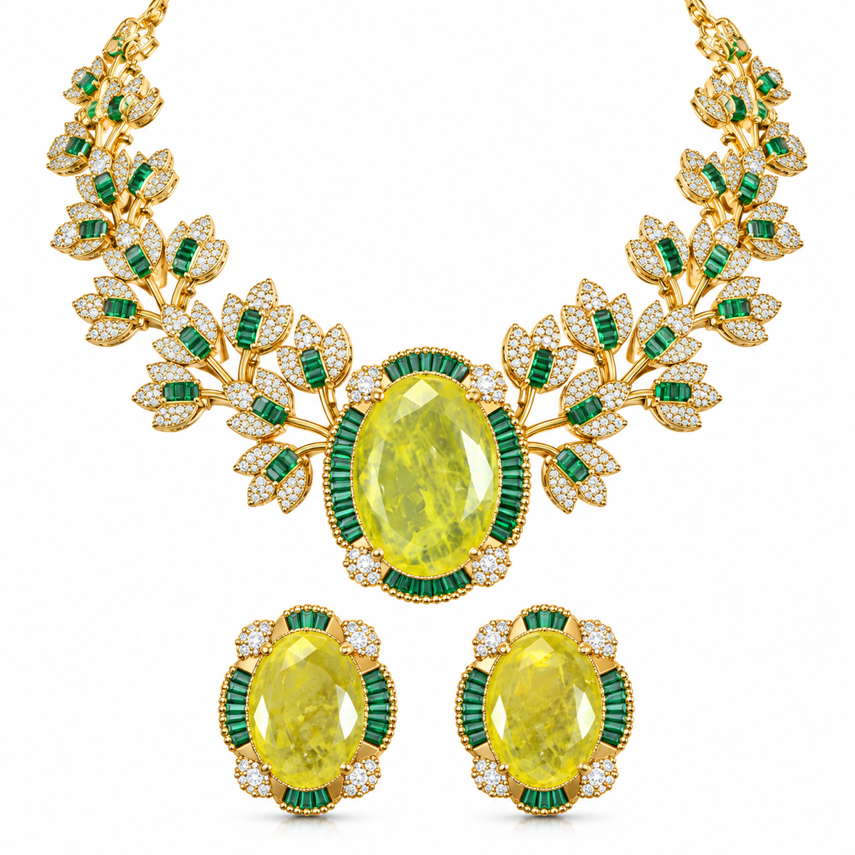 Elara Lime Botanical Necklace Set