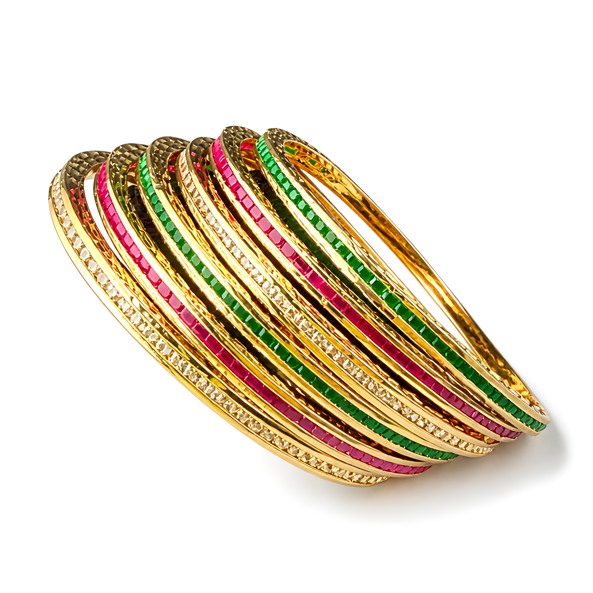 Roshika Tricolor Crystal Bangle Set