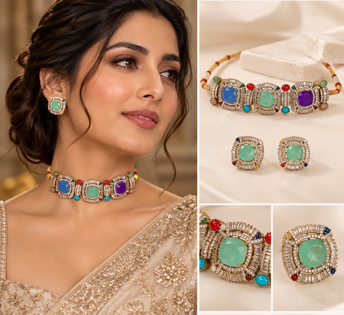 Riyana Mosaic Cabochon Choker Set