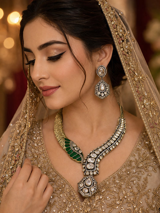 Heena Emerald Heritage Statement Necklace Set