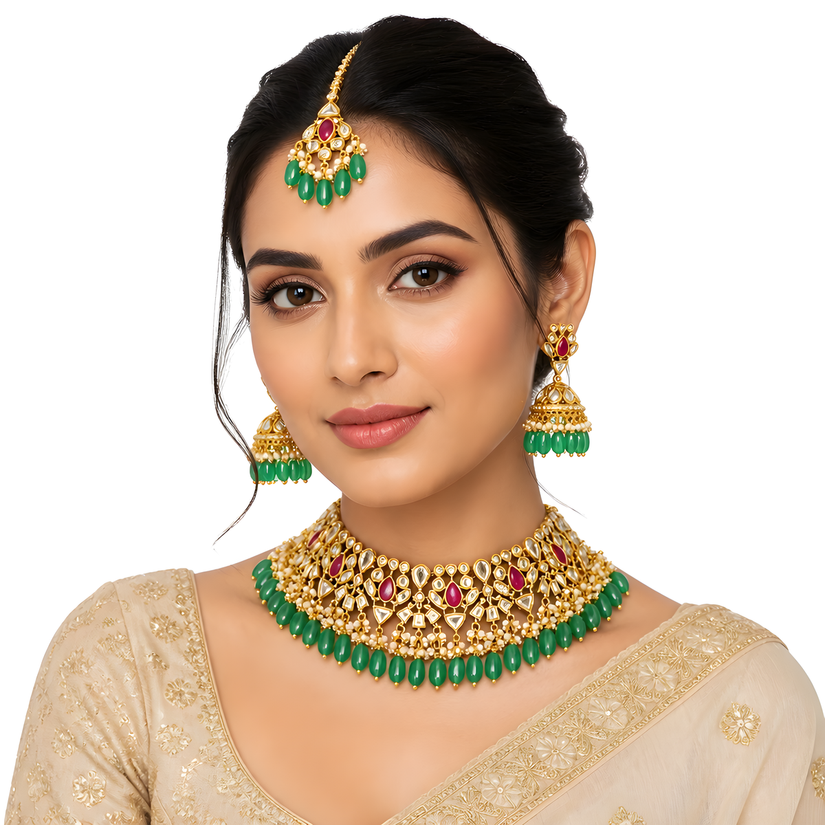 Pooja Emerald Bridal Set