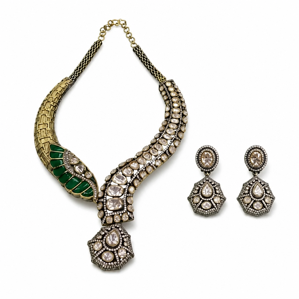 Heena Emerald Heritage Statement Necklace Set