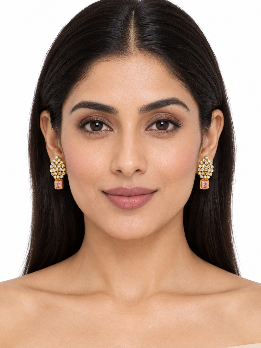 Blush Cascade Kundan Drops