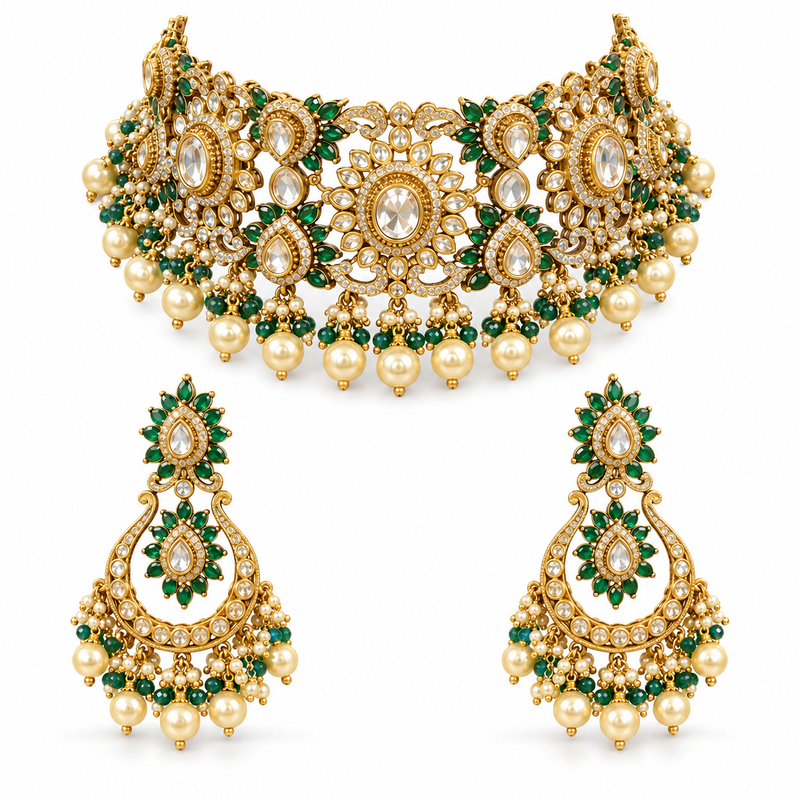 Zeena Royal Emerald Choker Set