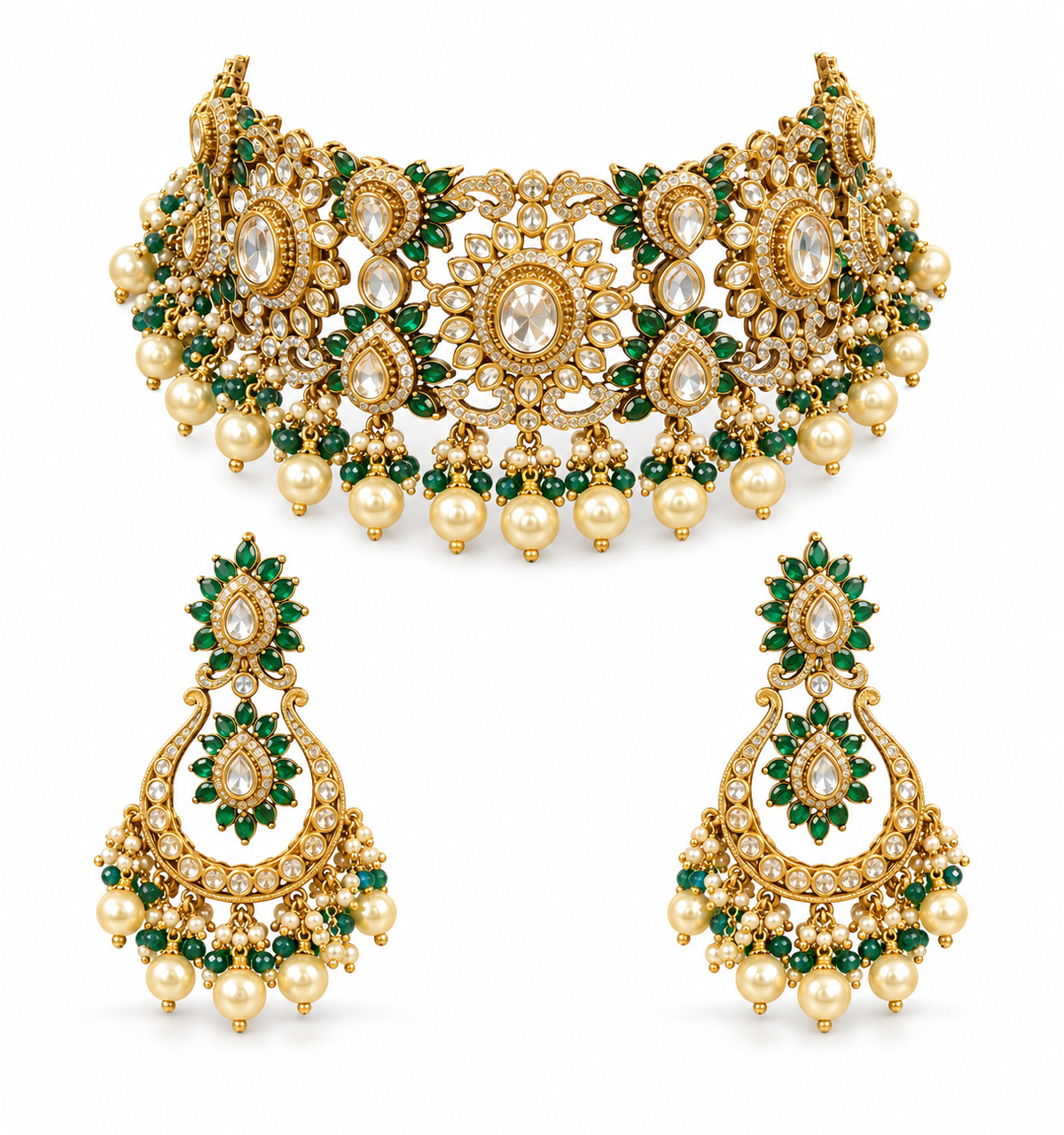 Zeena Royal Emerald Choker Set