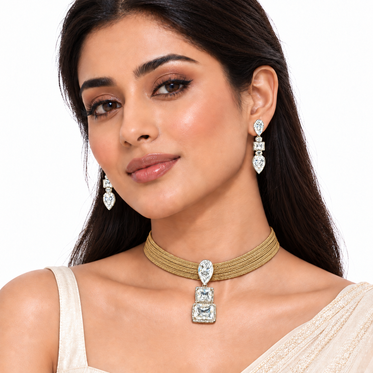 Talia Bronze Baguette Collar Set