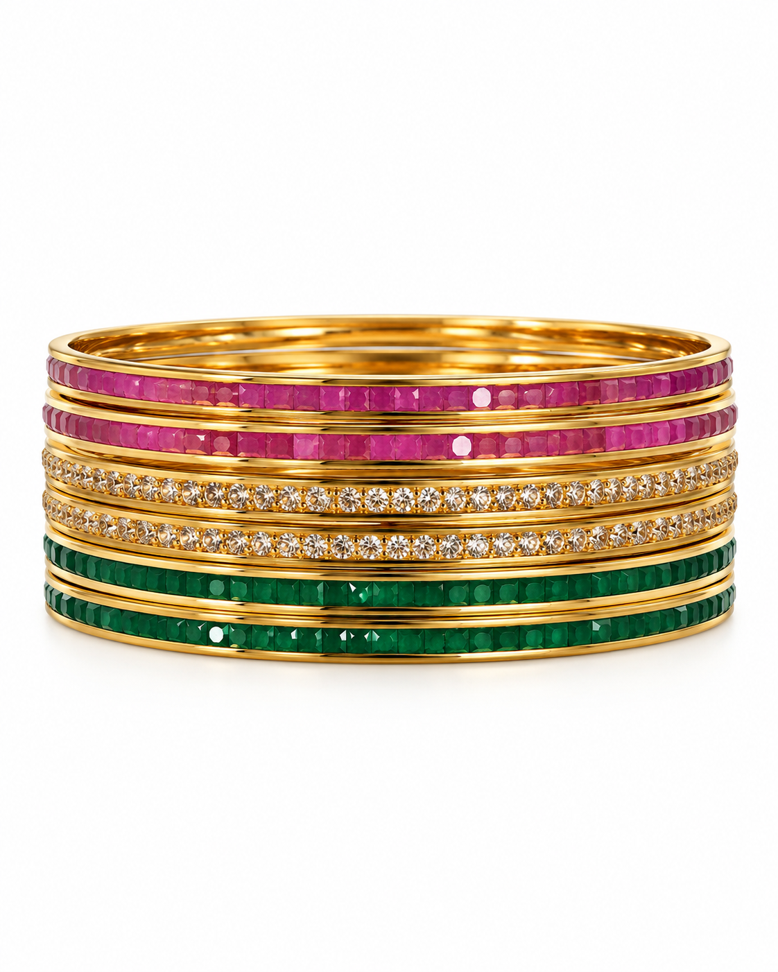 Roshika Tricolor Crystal Bangle Set