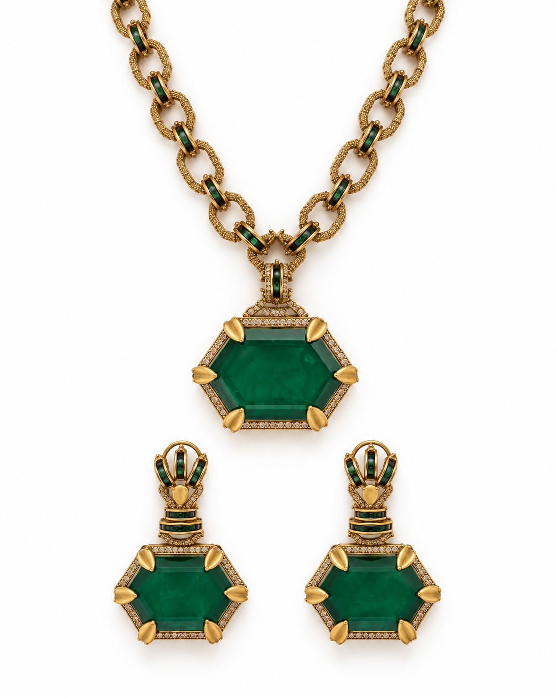 Evania Emerald Hexagon Pendant Set