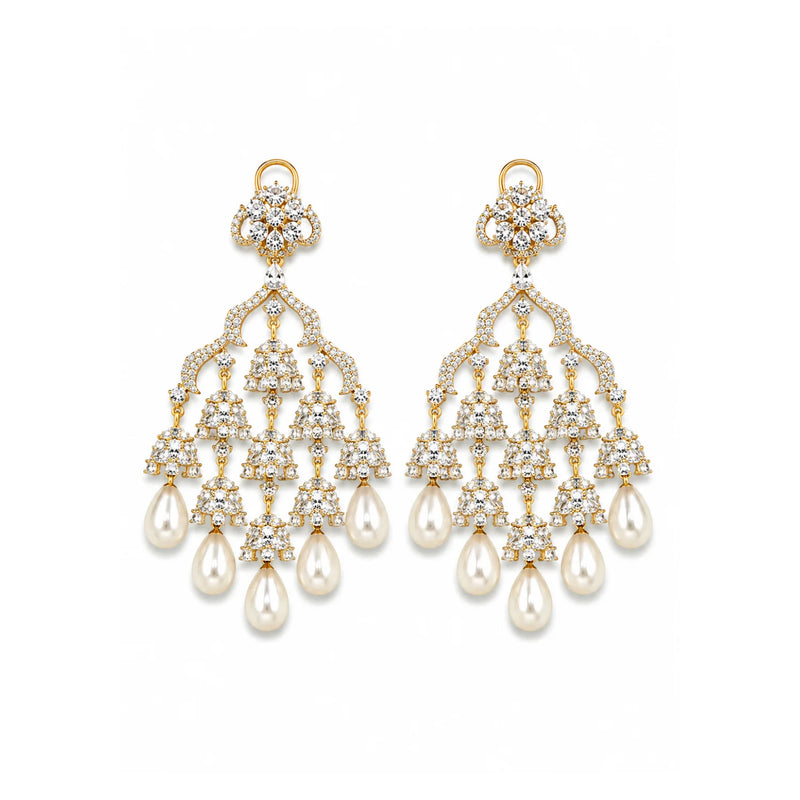 Sara CZ Pearl Dangle Earrings