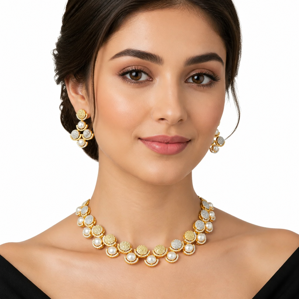 Amaya Pearl Halo Necklace Set