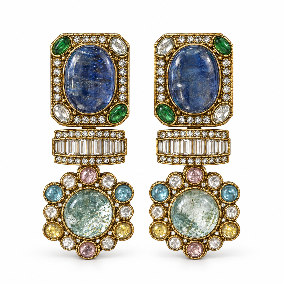 Meena Mosaic Double-Drop Earrings