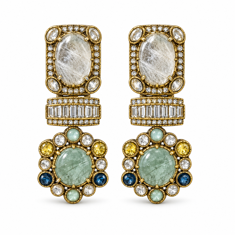 Meena Mosaic Double-Drop Earrings
