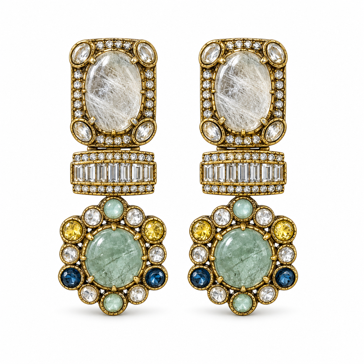 Meena Mosaic Double-Drop Earrings