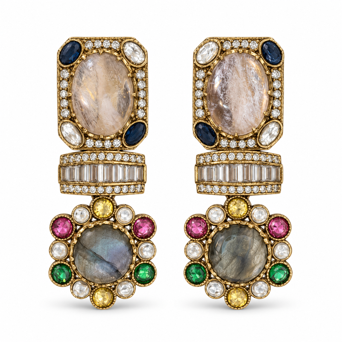 Meena Mosaic Double-Drop Earrings