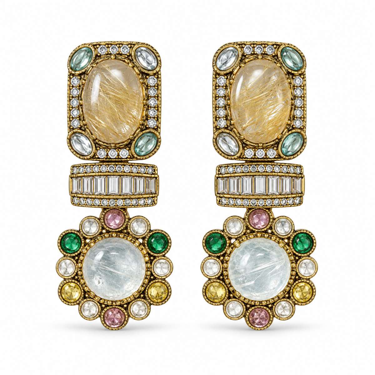 Meena Mosaic Double-Drop Earrings