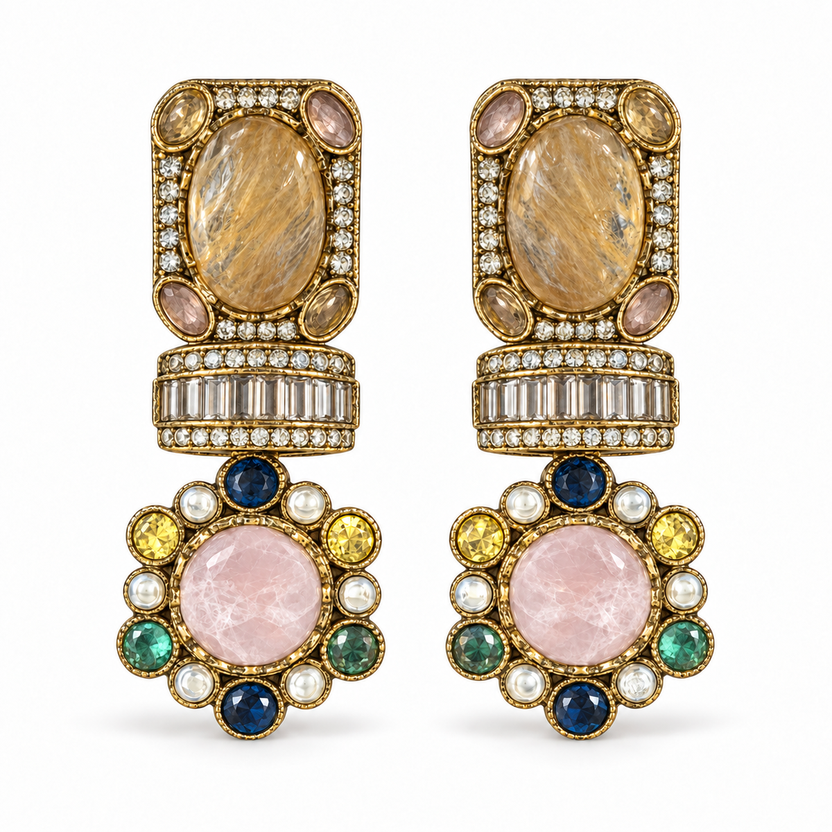 Meena Mosaic Double-Drop Earrings