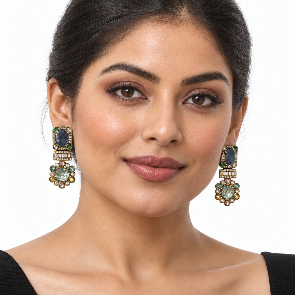 Meena Mosaic Double-Drop Earrings