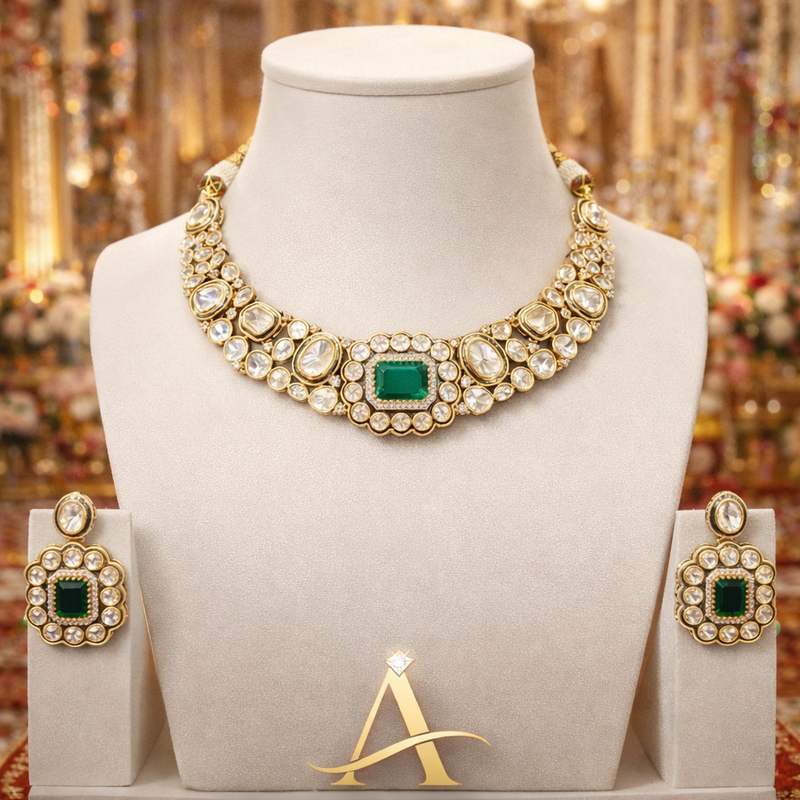Arohi Emerald Crest Necklace Set