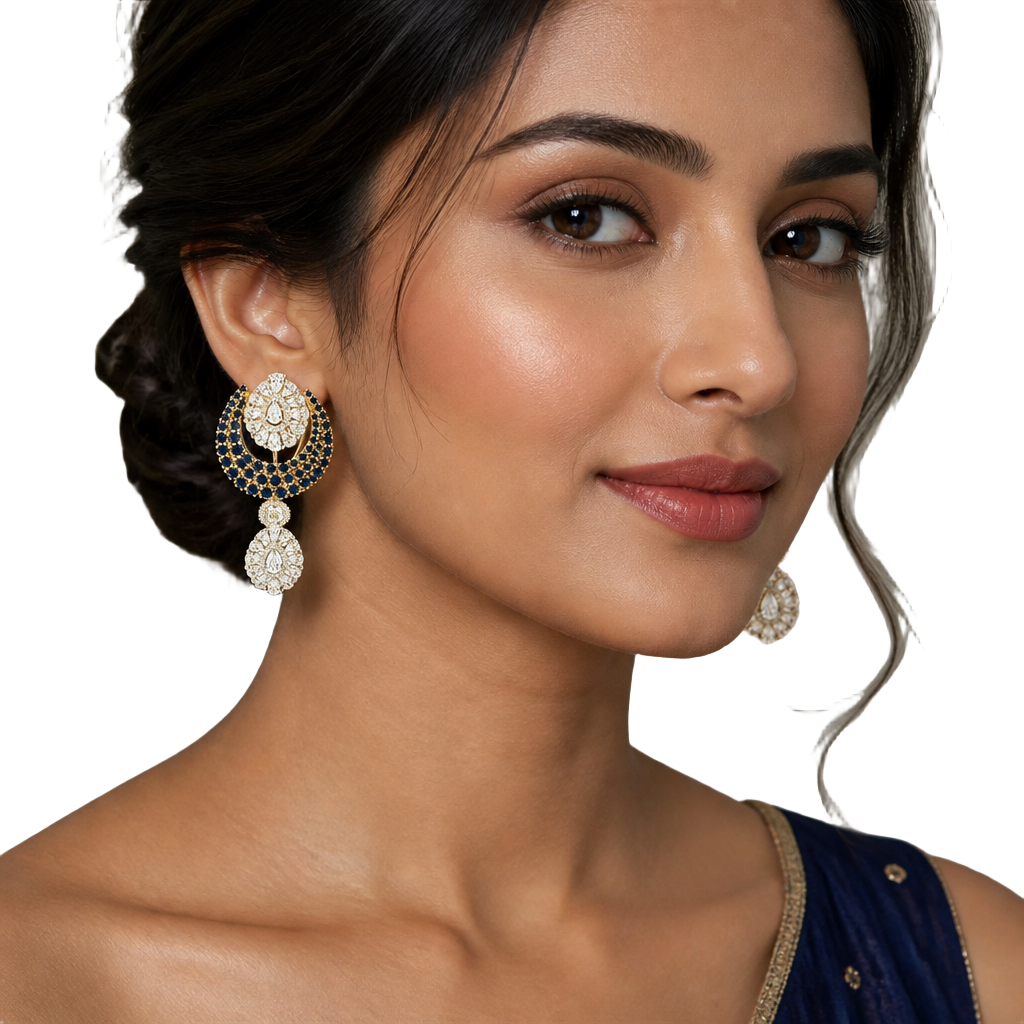 Meher Crystal Crescent Drop Earrings
