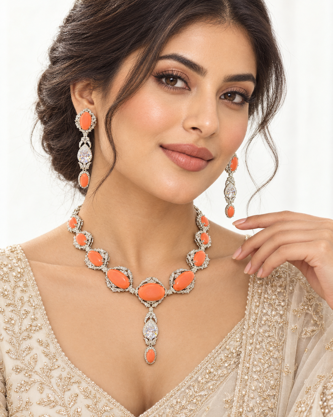 Solene Peach Oval Cascade Set