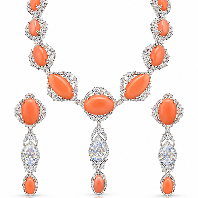 Solene Peach Oval Cascade Set