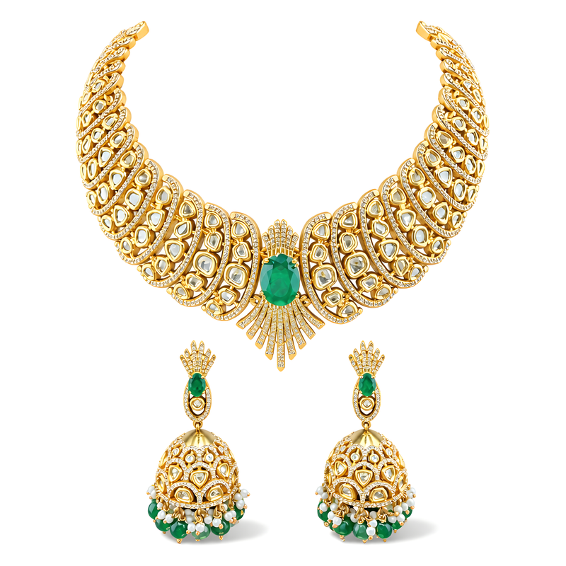 Saanvi Crest Jhumki Necklace Set