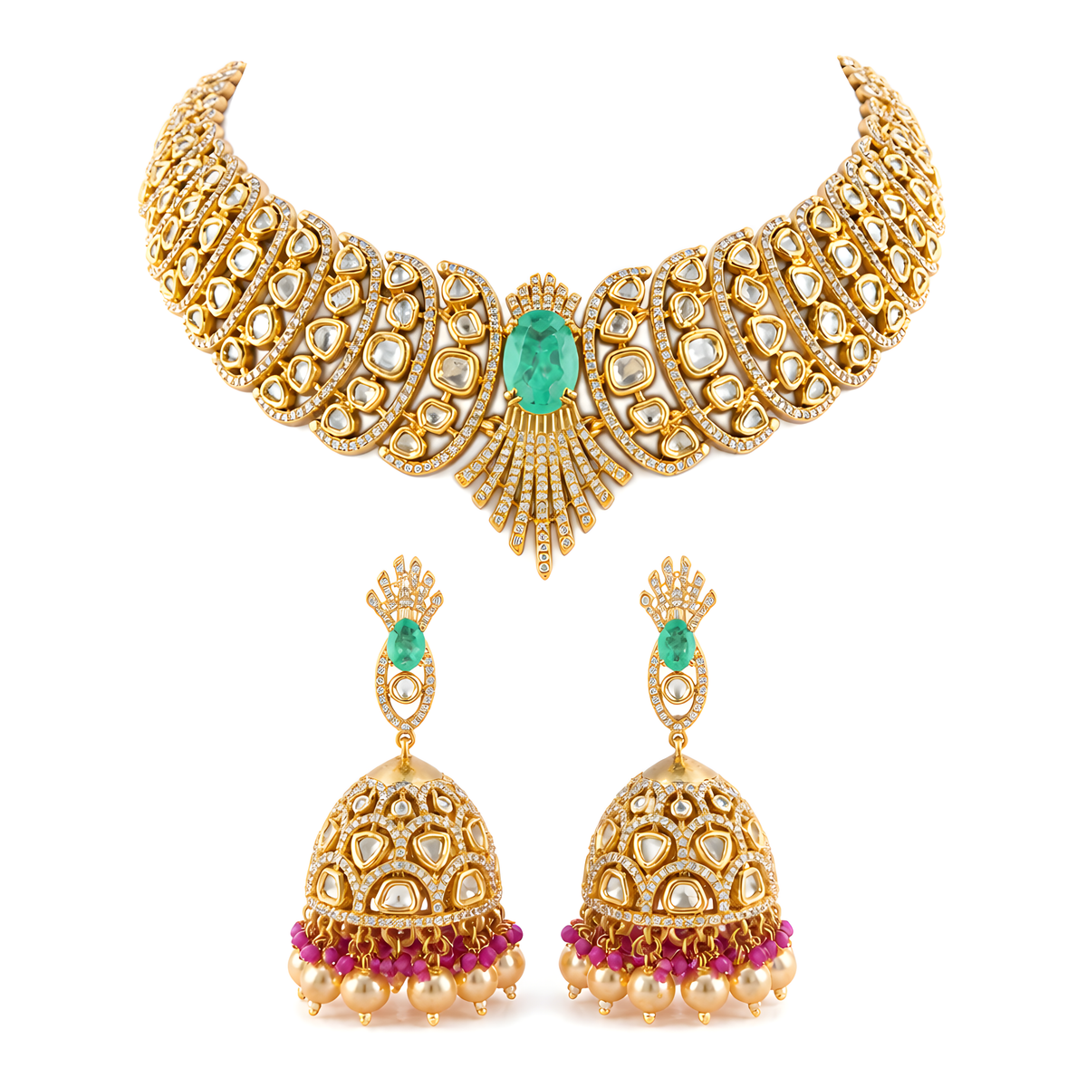 Saanvi Crest Jhumki Necklace Set
